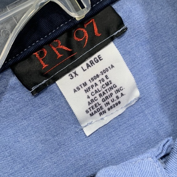 PR 97 Steel Grip FR Snap Shirt 3XL Blue‎ Work Utility Flame Resistant USA Made - Picture 2 of 6